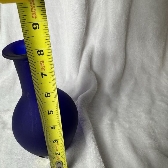 Vintage Luna Cobalt Blue Frosted Glass Vase – 9” - Picture 4 of 8